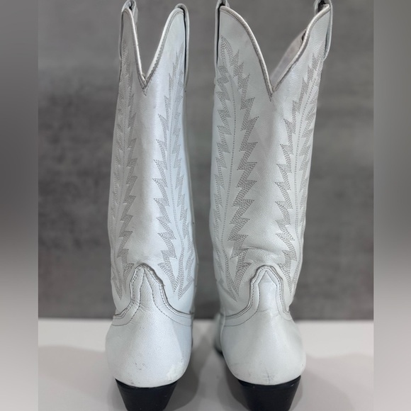 Oak Tree Farms White Leather Western Pull On Snip Toe Boots Size 6.5 - Picture 4 of 15